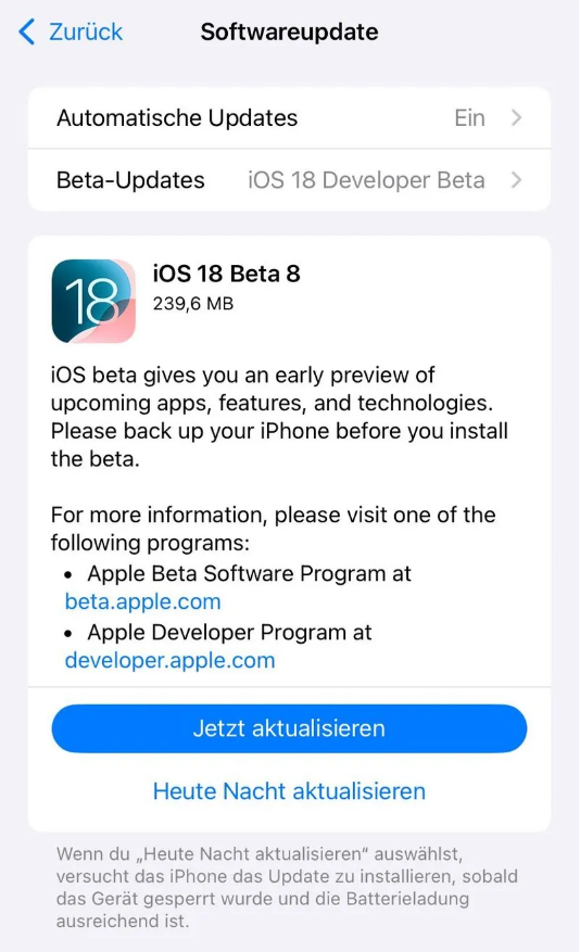 安康苹果手机维修分享苹果 iOS / iPadOS 18 开发者预览版 Beta 8 发布 